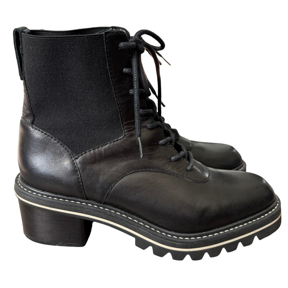 Bernardo Salerno Leather Lace Up Boot Women's Sz 8.5 Black Combat Lug Sole - Picture 1 of 11